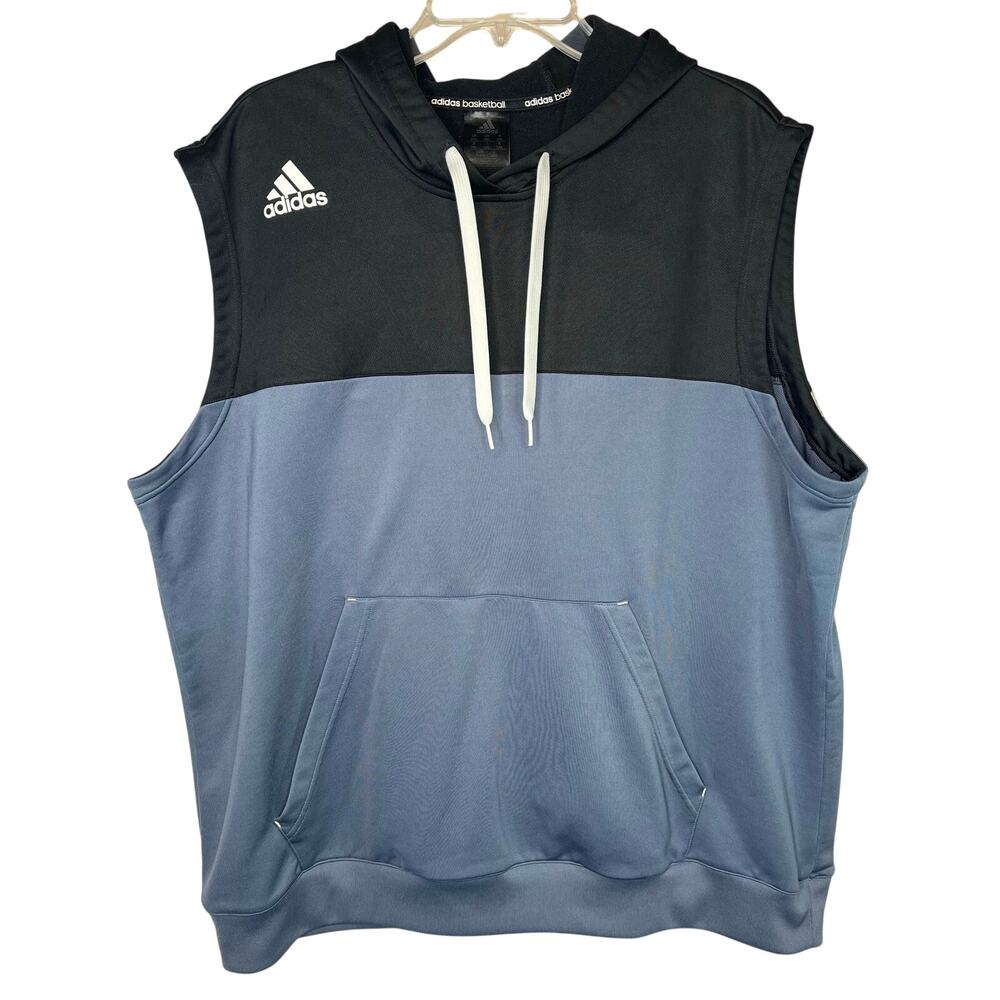 Adidas Basketball men's colorblock sleeveless hoodie, black/gray, size 2XL, EUC